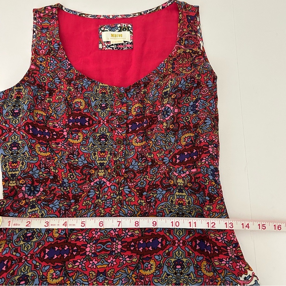 Maeve Anthropologie Violette Floral Multicolor Sleeveless Midi Length Dress 0 - Picture 5 of 10